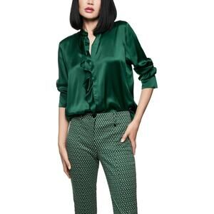 NEW MARC CAIN silk blouse with flounce in jade green